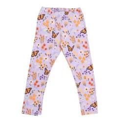 Walkiddy Kinder Leggings GOTS zertifiziert – Bio-Baumwolle mit Elasthan, Helllila mit Blumen- und Schmetterlingsmotiv | Walkiddy – Produktbild 1 von 1