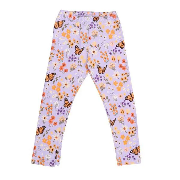 Walkiddy Kinder Leggings GOTS zertifiziert – Bio-Baumwolle mit Elasthan, Helllila mit Blumen- und Schmetterlingsmotiv | Walkiddy, Blau, – Produktbild 1 von 2
