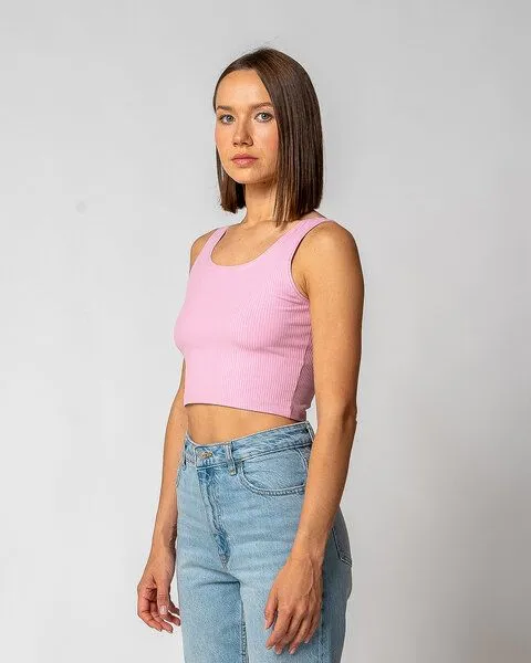 GORG GORG Damen Geripptes Cropped Top aus Bio-Baumwolle & TENCEL Modal, Pastellflieder, – Produktbild 1 von 3
