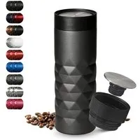 elasto elasto Thermobecher 440 ml aus Edelstahl - doppelwandiger Kaffeebecher to go - auslaufsicherer Isolierbecher, Grau, – Produktbild 1 von 1