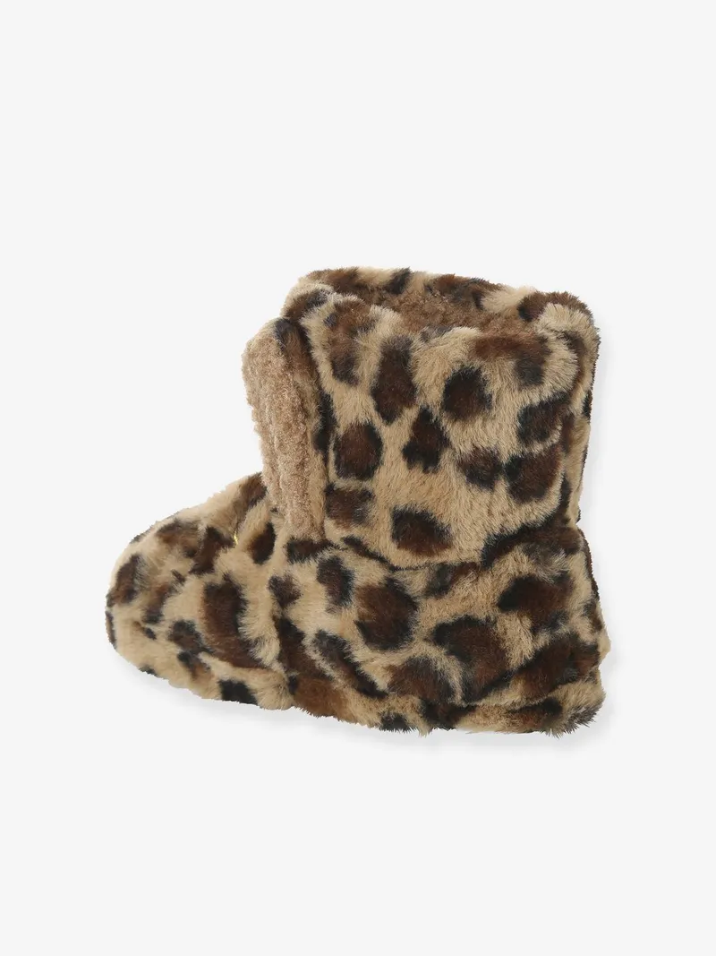 Vertbaudet Hohe Mädchen Plüsch-Hausschuhe leo, Beige leo, – Produktbild 4 von 4