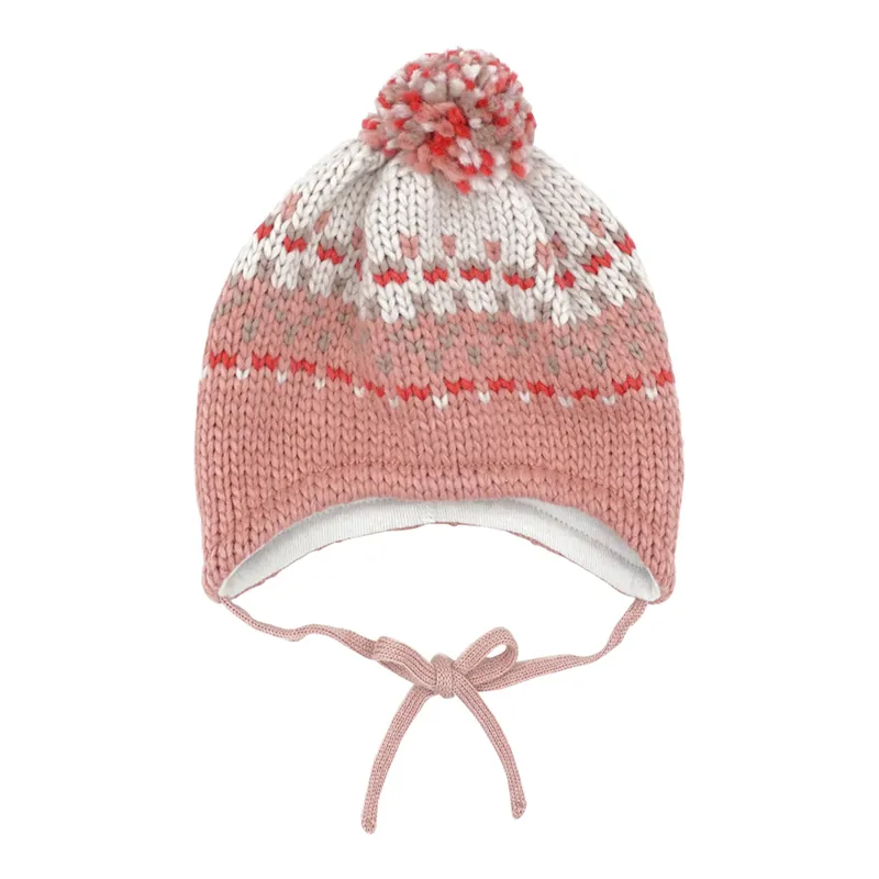 Maximo Maximo Winter-Strickmütze Jacquard mit Bommel, Rosa | mehrfarbig, – Produktbild 1 von 1