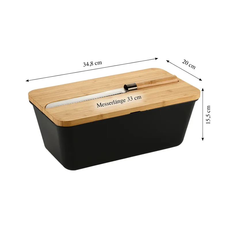 Kesper Brotbox mit Bambus-Schneidebrett und Messer, Schwarz | braun, – Produktbild 3 von 5