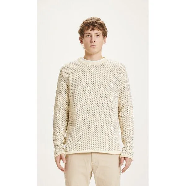 KnowledgeCotton Apparel KnowledgeCotton Apparel Pullover VALLEY mit Muster aus Bio-Baumwolle, Weiß (winter white), – Produktbild 1 von 3