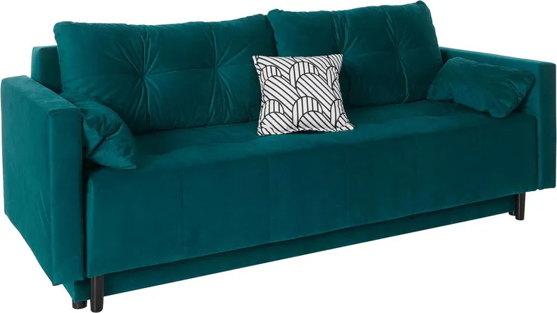 COLLECTION AB Schlafsofa Solar, B: 225 cm, Liegel. 136x200 cm, Schlaffunktion, Bettkasten & 1 Zierkissen, Federkern, Blau, – Produktbild 5 von 5