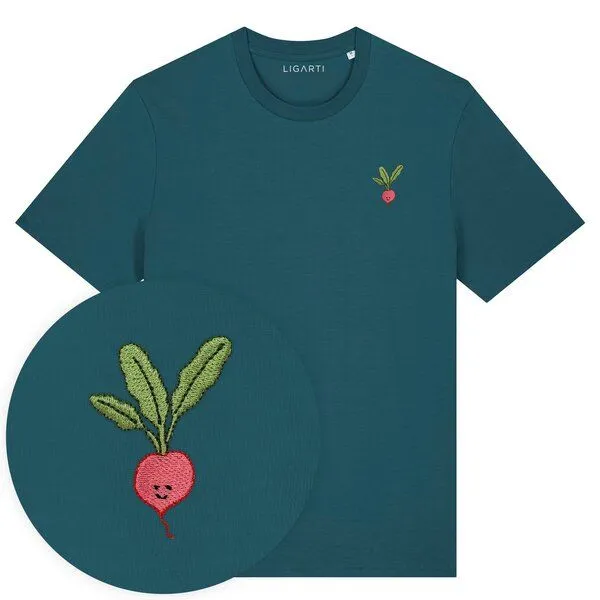 LIGARTI Besticktes T-Shirt – Radieschen – LIGARTI Tiermanufaktur, Petrol, – Produktbild 1 von 3