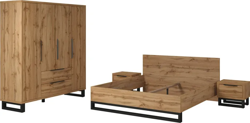 Home affaire Schlafzimmer-Set Bronne,Komplettschlafzimmer (Set,4-St), Schlafzimmer-Set, Schrank 191cm breit, 2xNachtische, Beige, – Produktbild 3 von 5