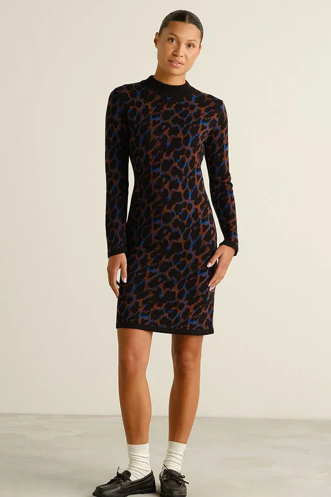 Dedicated DEDICATED Damen vegan Kleid Lo Leopard Schwarz/Blau/Braun, Schwarz, – Produktbild 2 von 2
