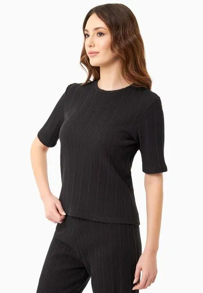 ORGANICATION ORGANICATION Jacquard Rib Top mit 1/2 Arm, Black, – Produktbild 3 von 4