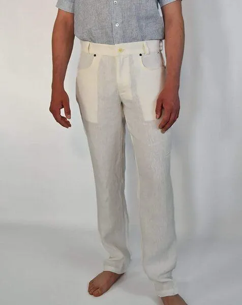 Aatise Aatise Herren Leinenhose aus 100% Leinen offwhite Zanzibar, Weiß, – Produktbild 4 von 4