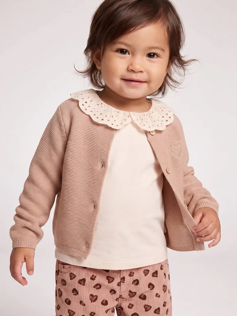 Vertbaudet Baby Strickjacke Herz BASIC, Beige, – Produktbild 1 von 4