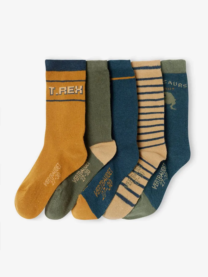 Vertbaudet 5er-Pack Jungen Dino-Socken, Beige, – Produktbild 1 von 3