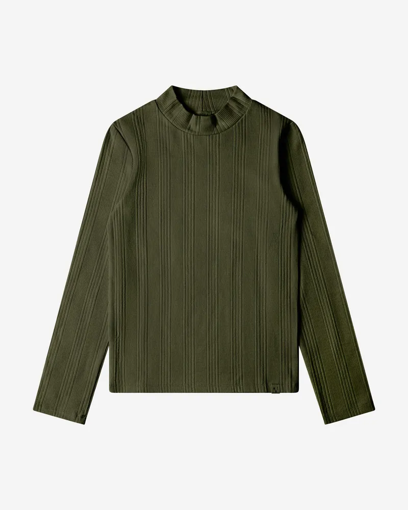MATONA MATONA Damen vegan Langarm-Shirt Mit Kragen Aus Rippstrick Bronze-Grün, Grün, – Produktbild 1 von 2