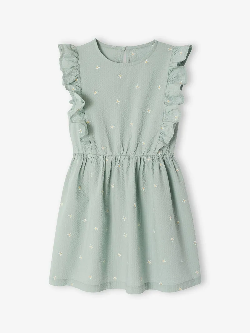 Vertbaudet Vertbaudet Mädchen Volantkleid aus Seersucker salbei, Salbeigrün, – Produktbild 1 von 4