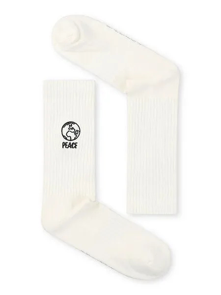 GreenBomb GREENBOMB Peace Tennis Socks - Lässige Socken aus Bio-Baumwoll Mix / hochwertiger Print / Fair & Vegan, Grau (ecru), – Produktbild 3 von 3