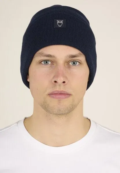 KnowledgeCotton Apparel KnowledgeCotton Apparel Mütze - LEAF Beanie organic wool - GOTS, Blau (total eclipse), – Produktbild 2 von 4