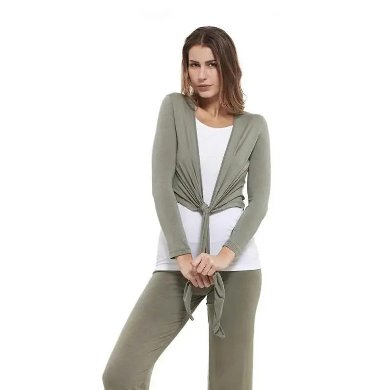 Yogaessential Langarm Wickelshirt Damen Yogaessential, Vert, – Produktbild 1 von 1