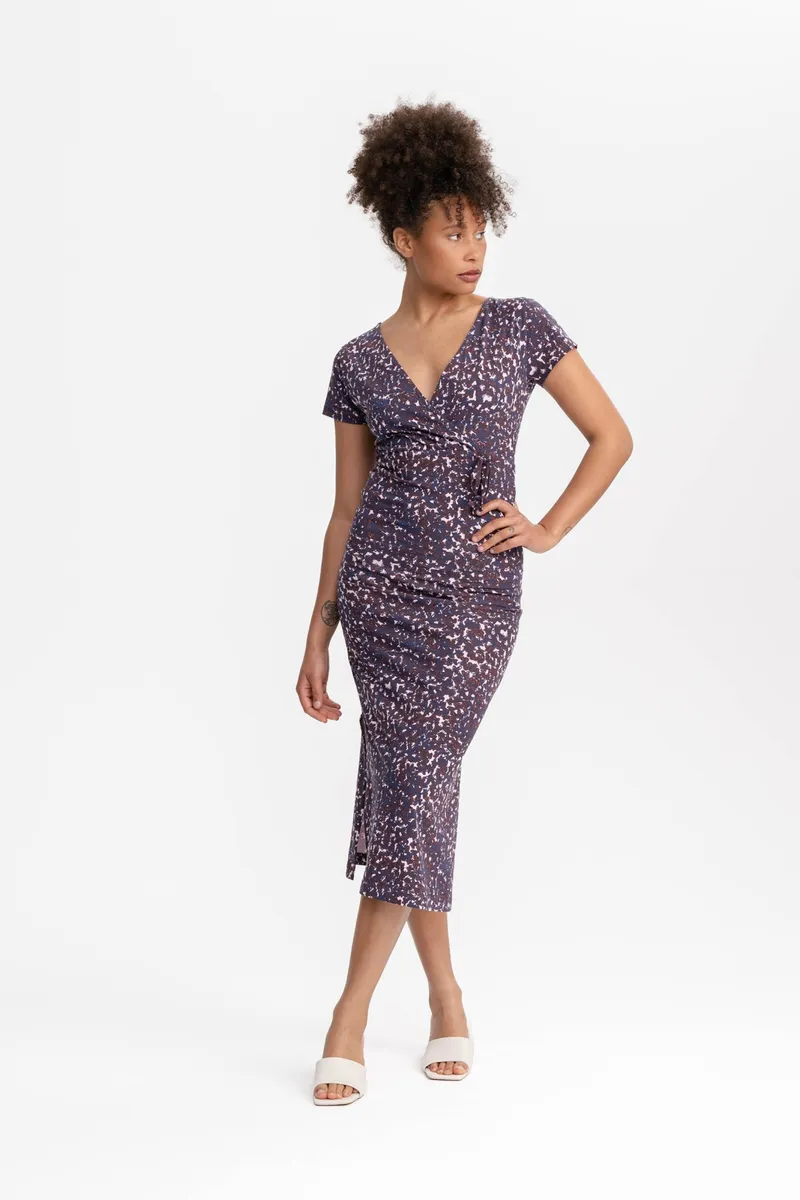 MELA MELA Damen vegan Kleid V-Ausschnitt Shreoshi Chai Blumen Rot/Blau, Dunkelblau, – Produktbild 2 von 2