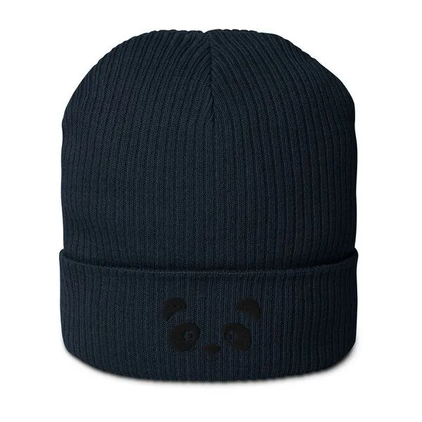 PepMelon Gesticktes Panda-Gesicht, gerippte Mütze aus Bio-Baumwolle, Navy blau, – Produktbild 1 von 5