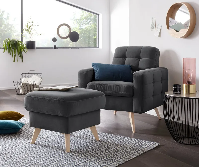 exxpo - sofa fashion Hocker Nappa mit praktischem Staufach unter der Sitzfläche, Gelb, – Produktbild 5 von 5