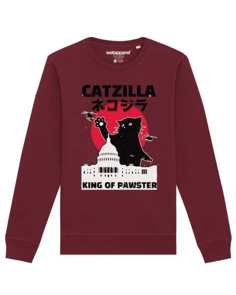 watapparel watapparel Sweatshirt Unisex Catzilla, Burgundy, – Produktbild 1 von 3
