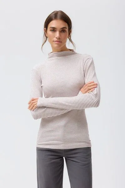 People Wear Organic People Wear Organic Rippstrick Langarmshirt, rosa geringelt, Rose, – Produktbild 2 von 4