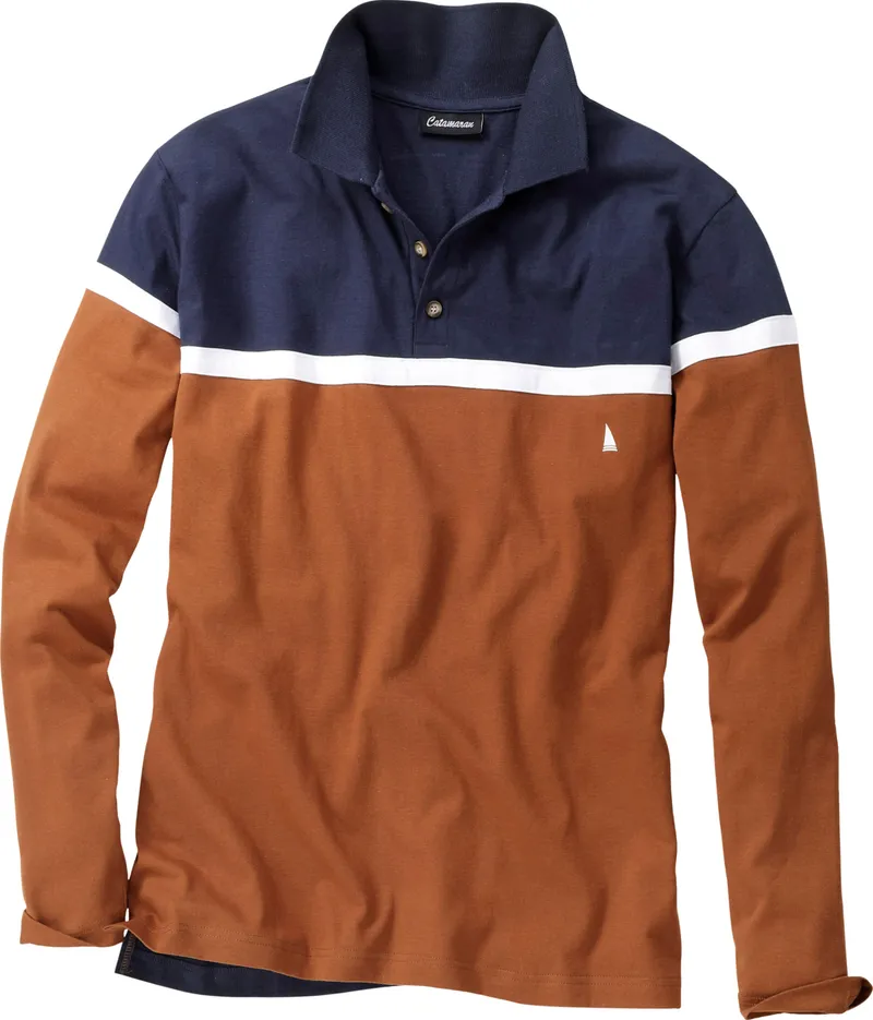 Catamaran Langarm-Poloshirt marine-cognac, Marine-cognac, – Produktbild 3 von 3