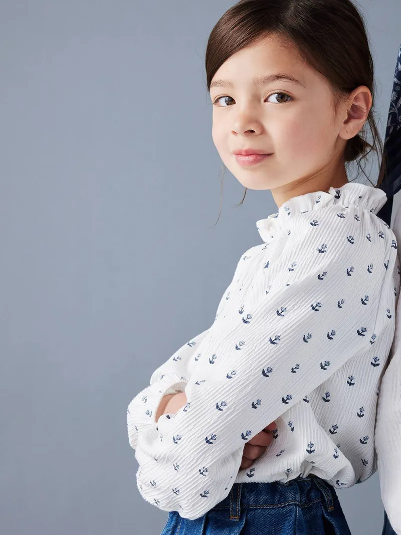 Vertbaudet Mädchen Langarm-Blusenshirt mit Rüschenkragen, Wollweiß, – Produktbild 2 von 3