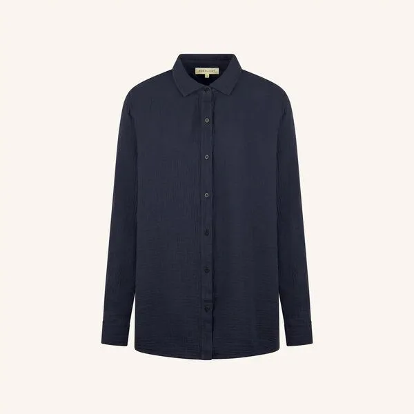 NORDLICHT NORDLICHT Damen Musselin Bluse aus 100% Bio-Baumwolle FENJA, Dunkelblau, – Produktbild 1 von 4