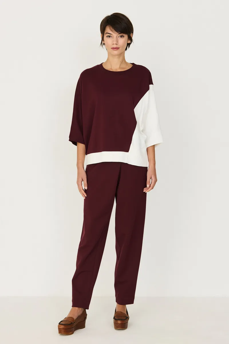 SKFK SKFK Damen vegan T-Shirt Locker Geschnitte, Asymmetrisch Aloria, Braun/Weiß, Braun, – Produktbild 2 von 2