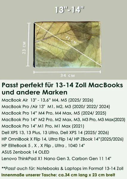 BY COPALA BY COPALA Gefütterte nachhaltige Laptop Hülle 13–14 Zoll aus Blattleder – Handgenähte vegane Laptoptasche mit Zipper, wasserabweisendes Laptop Case, für MacBook Air & Pro in grün – Produktbild 1 von 4