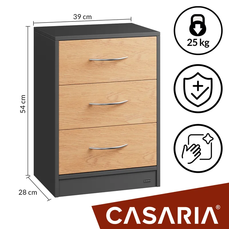 Casaria® Nachttisch Eloise Holz/Grau 54x39x28cm, Mehrfarbig, – Produktbild 2 von 2