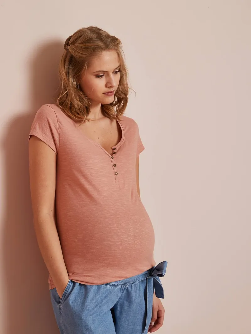 Vertbaudet Henley-Shirt für Schwangerschaft & Stillzeit, Dunkelrosa, – Produktbild 2 von 4