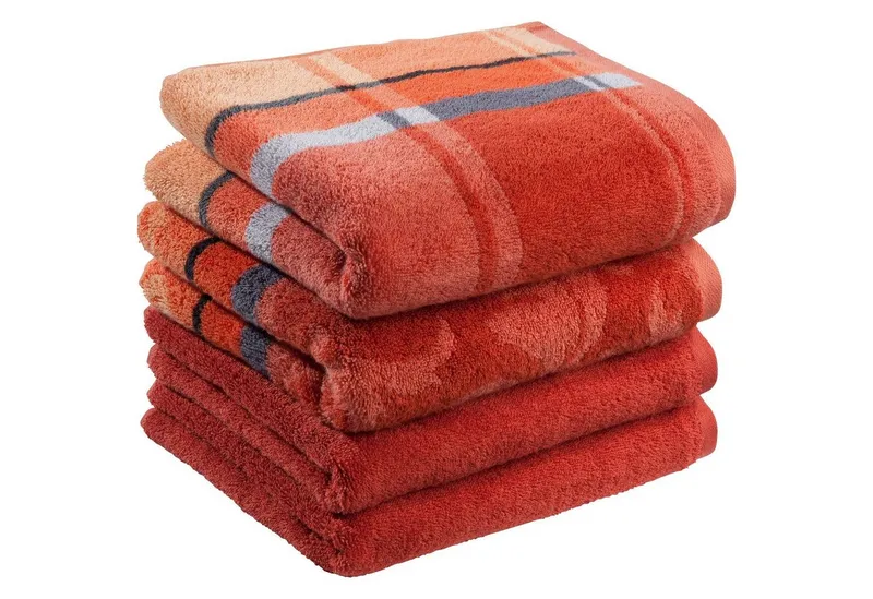 Erwin Müller Handtuch Handtuch "Ludwigsburg" 4er-Pack, Jacquard, Walk-Frottier Uni/Karo/Ornamente, Orange, – Produktbild 4 von 5