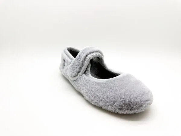 thies Veganer Hausschuh "thies ® Rec Fur Ballerina" aus ultraweichem, recyceltem Fell, fair produziert, Grey (grau), – Produktbild 3 von 4