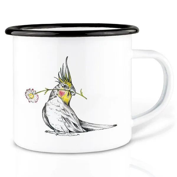 LIGARTI Emaille Tasse – Blümchensittich – LIGARTI Tiermanufaktur – Produktbild 1 von 4