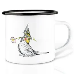 LIGARTI Emaille Tasse – Blümchensittich – LIGARTI Tiermanufaktur – Produktbild 1 von 1