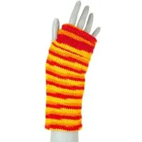short'n'pietz short'n'pietz Schurwollhandstulpen gestreift, handgestrickt, Gelb rot, – Produktbild 1 von 1