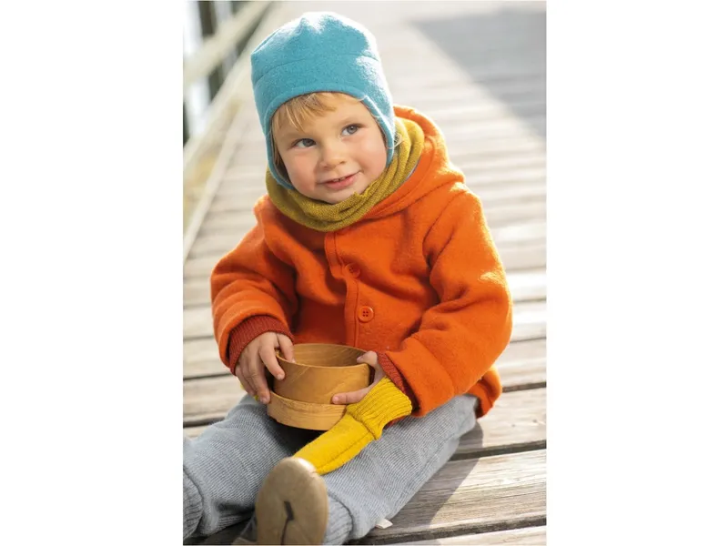 Disana Disana Kinder Jacke mit Kapuze Bio-Merinowolle Walk orange Gr. 98/104, Orange, – Produktbild 2 von 2