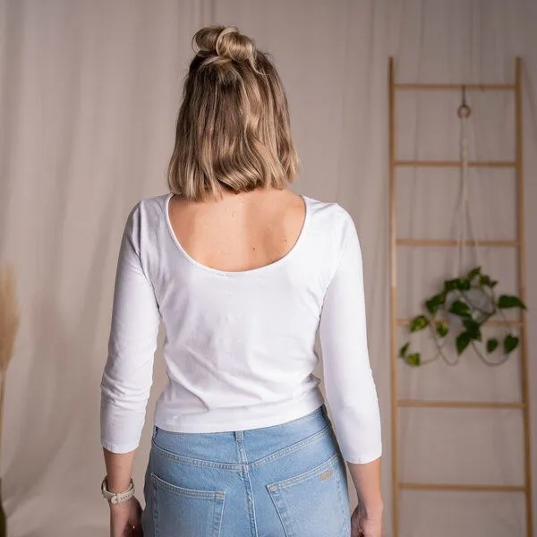 Vresh Clothing Vresh Clothing Vloria, 3/4 Top mit Rückenausschnitt aus Biobaumwolle, Weiß, – Produktbild 2 von 4