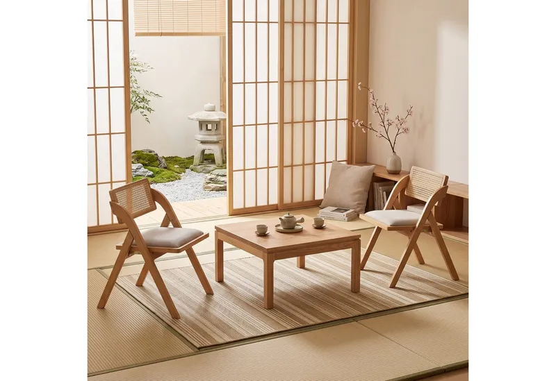 LIM HOME Klappstuhl Massivholz Rattan (Packung, 1 St), Gestell aus Massiveholz FSC®, Sitzfläche aus Rattan, Beige, – Produktbild 5 von 5