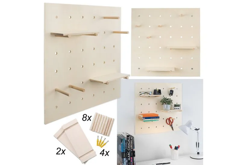 Goods+Gadgets Wandregal Goods+Gadgets Wandregal Pegboard – Werkzeugwand & Stecktafel Organizer, Werkzeugwand, Kreatives Stecktafel Ordnungssystem, Beige, – Produktbild 3 von 5