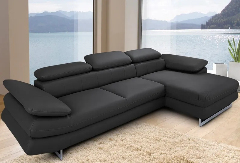 COTTA Ecksofa Solution L-Form, B:286cm,modern mit Relaxarmlehne, Wellenunterfederung, mit Arm- & Kopfteilverstellung, wahlweise mit Schlaffunktion, Schwarz, – Produktbild 3 von 6