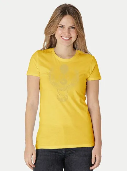 Peaces.bio - handbedruckte Biomode Peaces.bio - handbedruckte Biomode Damen Fit T-Shirt Cheper, Gelb, – Produktbild 2 von 2