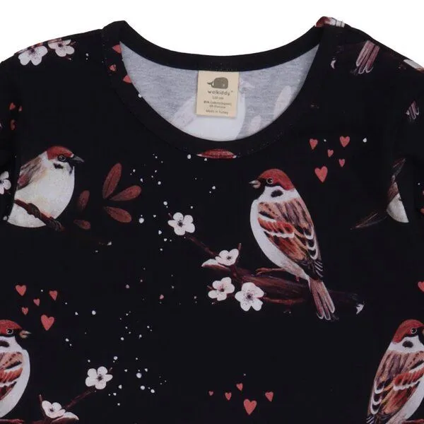Walkiddy Walkiddy Kinder Langarmshirt GOTS-zertifiziert aus Bio-Baumwolle dunkelblau mit Spatzen-Motiv „Little Sparrows“, Dark blue, – Produktbild 2 von 2