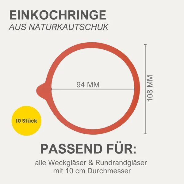 mikken mikken Einmach-Set: 10 Weckringe 94x108mm aus Naturkautschuk & 20 Metallklammern – für Weckgläser Ø 10 cm – Produktbild 3 von 4