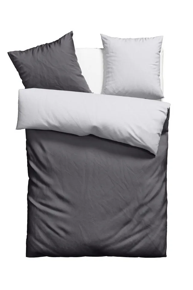 OTTO home Wendebettwäsche Desner2 100% Microfaser, extra weich, allergikerfreundlich, Microfaser, 3 teilig, Premium Qualität, uni, schnell trocknend, pflegeleicht, ab 135x200 cm, Grau|silberfarben, – Produktbild 3 von 5