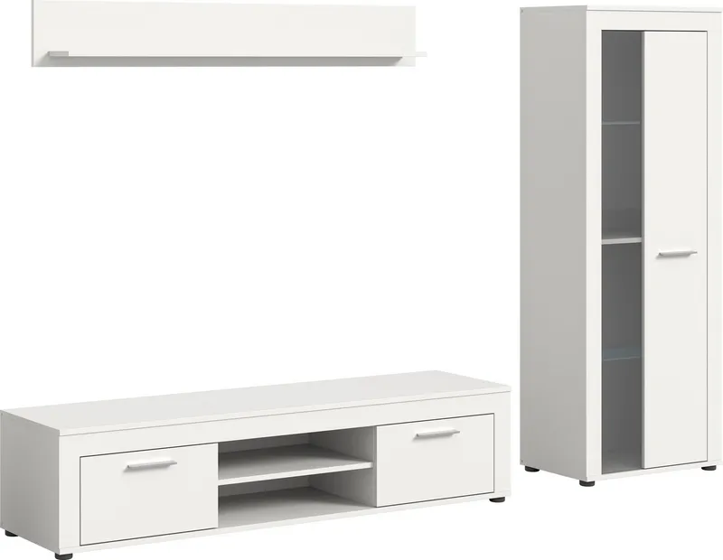 OTTO home Wohnwand AOSTA, Breite 235cm, 3-teilige Wohn-Kombination, (3-St., bestehend aus: Lowboard, Wandboard, Vitrine), Wohnwand, Kombination, Anbauwand, Möbel Set, Schrankwand, Möbel Kombi, Weiß, – Produktbild 2 von 4