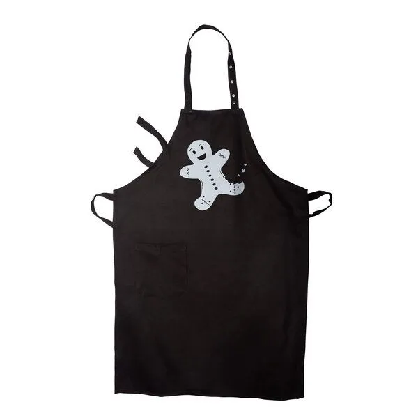 HANDGEDRUCKT HANDGEDRUCKT "Knusper Knusper" Latzschürze, Schwarz, – Produktbild 1 von 3