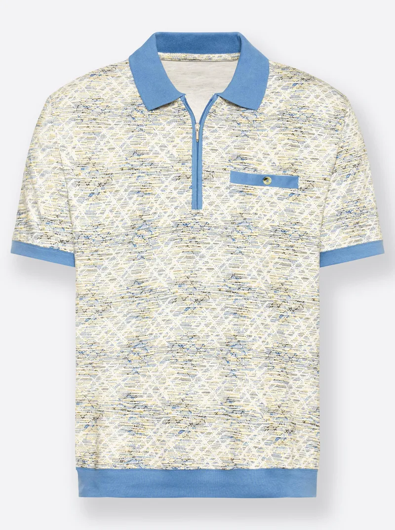 marco donati Kurzarm-Poloshirt mittelblau-bedruckt, Mittelblau-bedruckt, – Produktbild 1 von 2